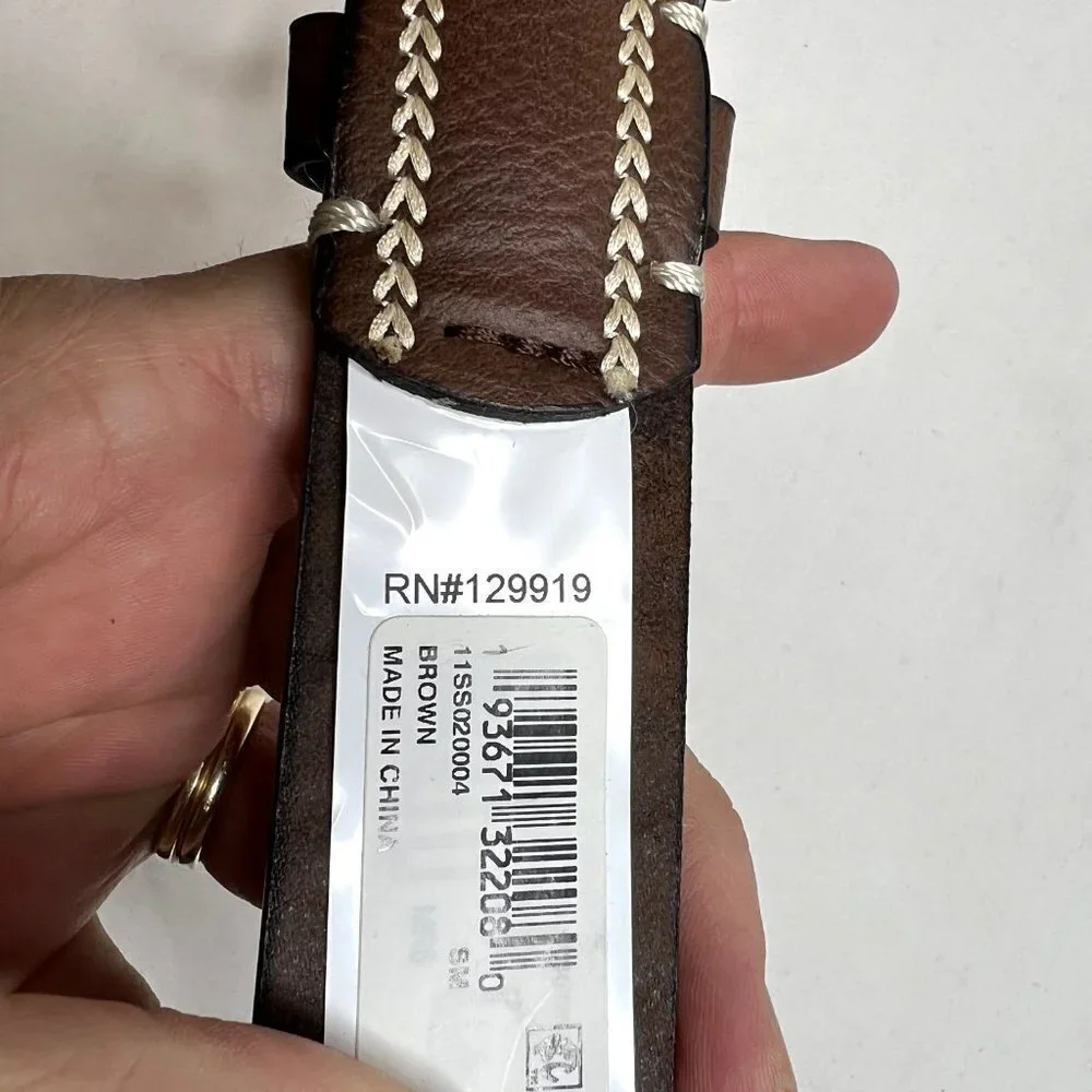 Sun Stone Mens Brown Heavy Stitch Faux Leather Belt Size S (30-32)